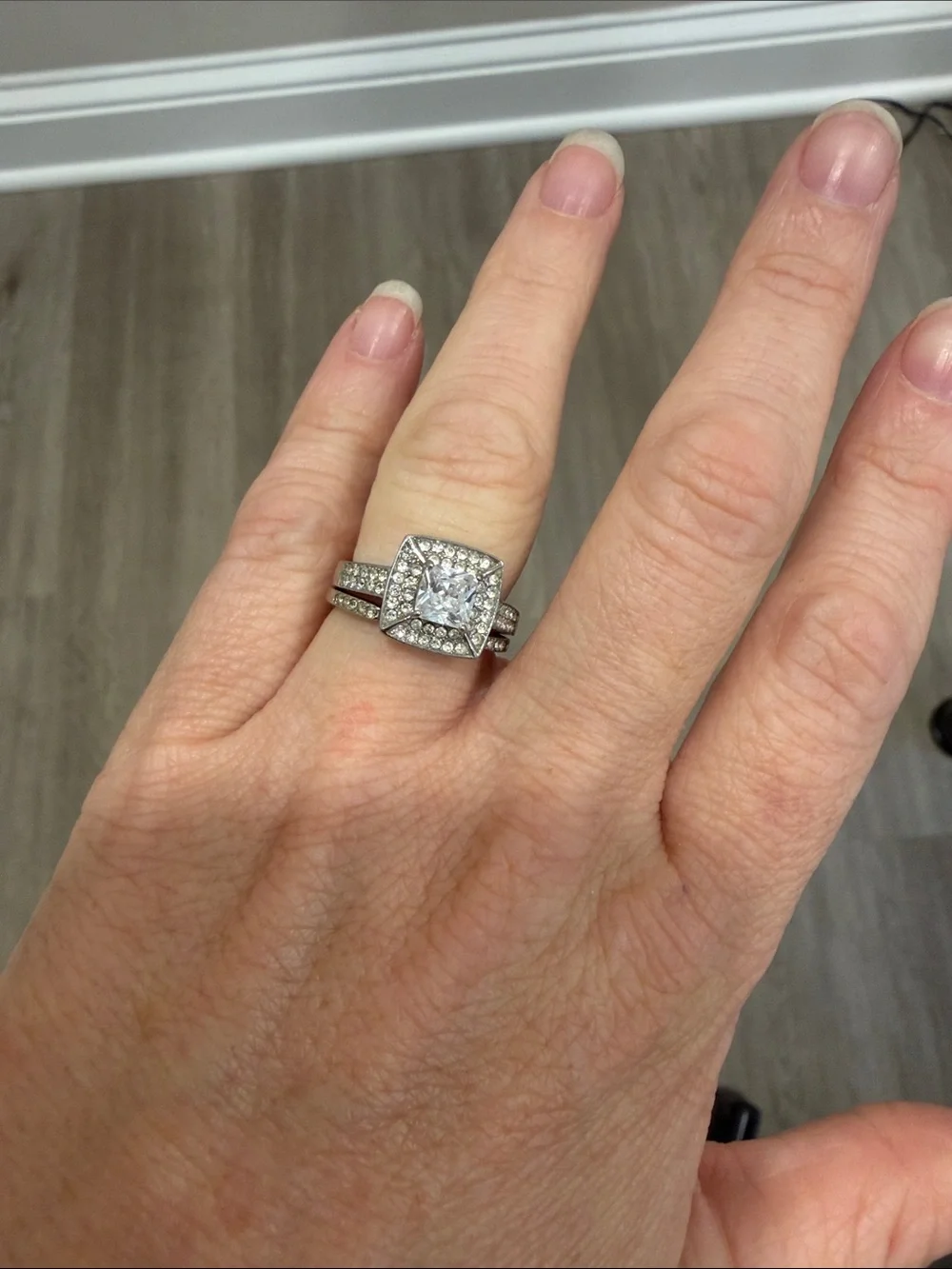 Diamond Halo Cluster Engagement Ring and Band